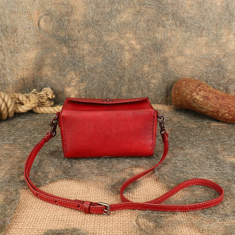 Womens Small Boxy Leather Crossbody Purse Leather Shoulder Bag For Women