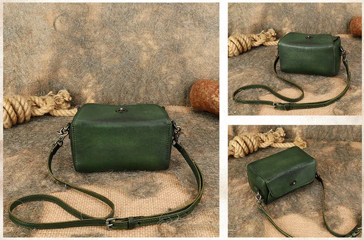 Womens Small Boxy Leather Crossbody Purse Leather Shoulder Bag For Women