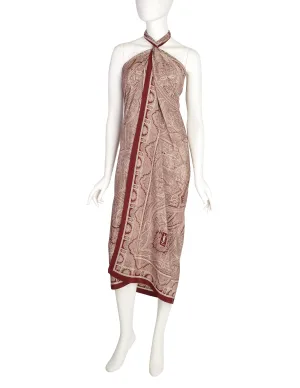 Yves Saint Laurent Vintage 1977 Maroon Cream Floral Paisley Oversized Silk Wrap Scarf