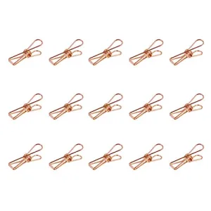 Zoohot Pack of 15 Rose Gold Metal Binder Clips - Multi-Purpose Clothesline Utility Clips